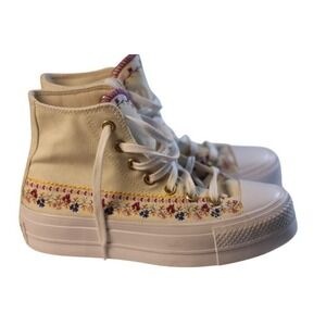 Converse Chuck Taylor All Star Lift Platform High Top Floral Cream Sneakers 3.5